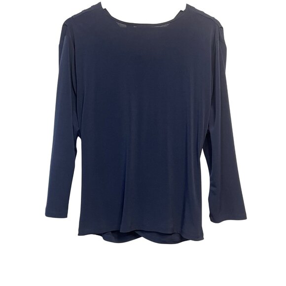 Cato Women Navy Blue V-Neck Ruched Top W/ Ring Detail XL Minimalist Comfortable - Picture 2 of 16